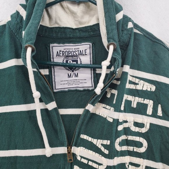 Aeropostale Sweatshirt Men's L/S Full Zip Striped w/Text Hooded Green Medium - Picture 7 of 12